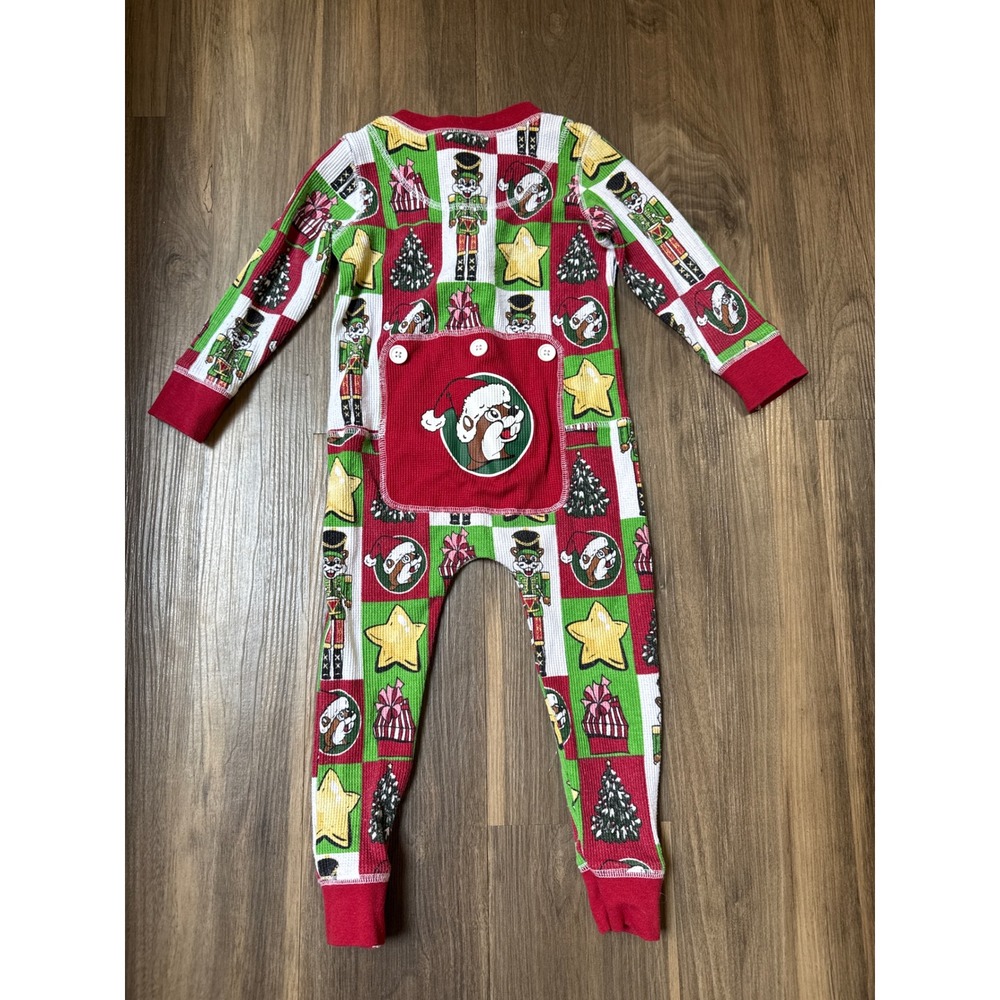 Buc-ees Patchwork Christmas Thermal Sleeper Toddler 2T Faux Flap Pocket Festive
